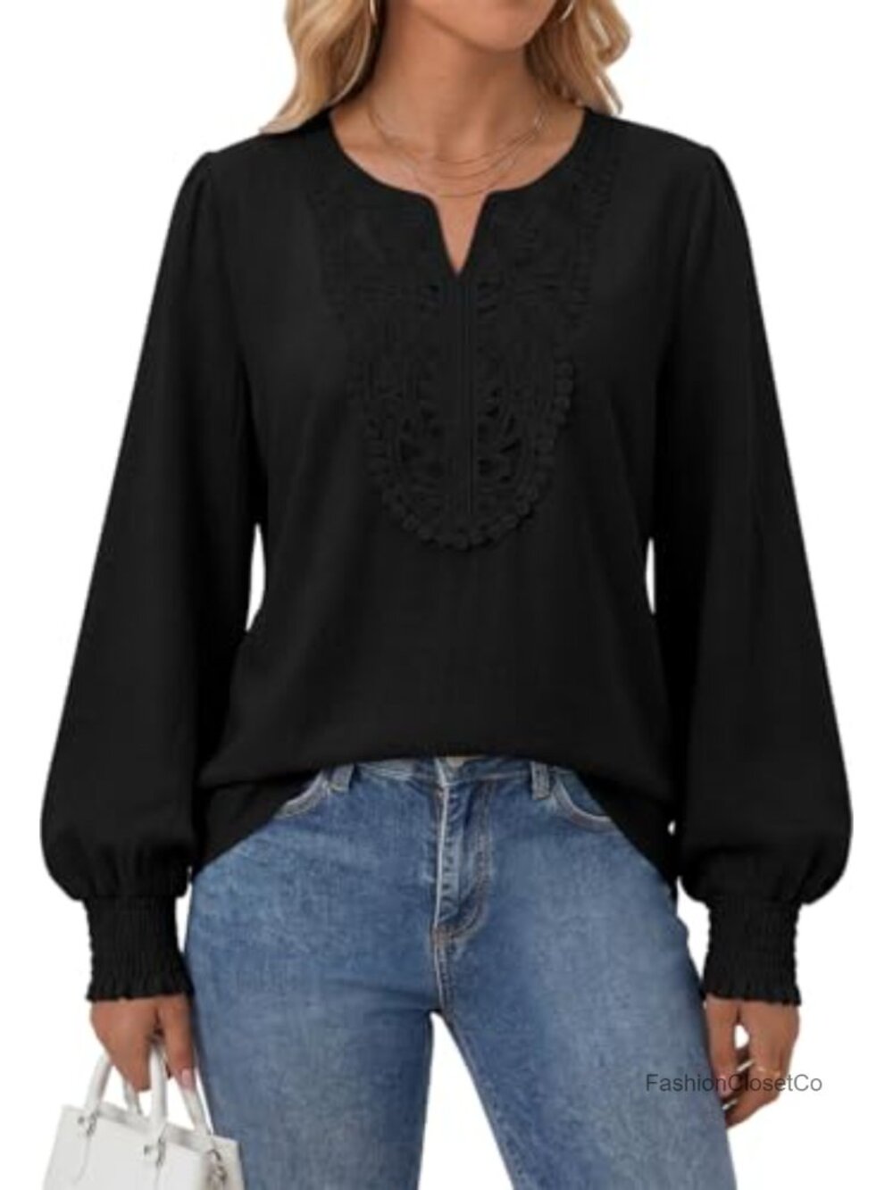 TARSE Womens Boho Linen Blend Blouse Long Sleeve V-Neck Lace Trim Top